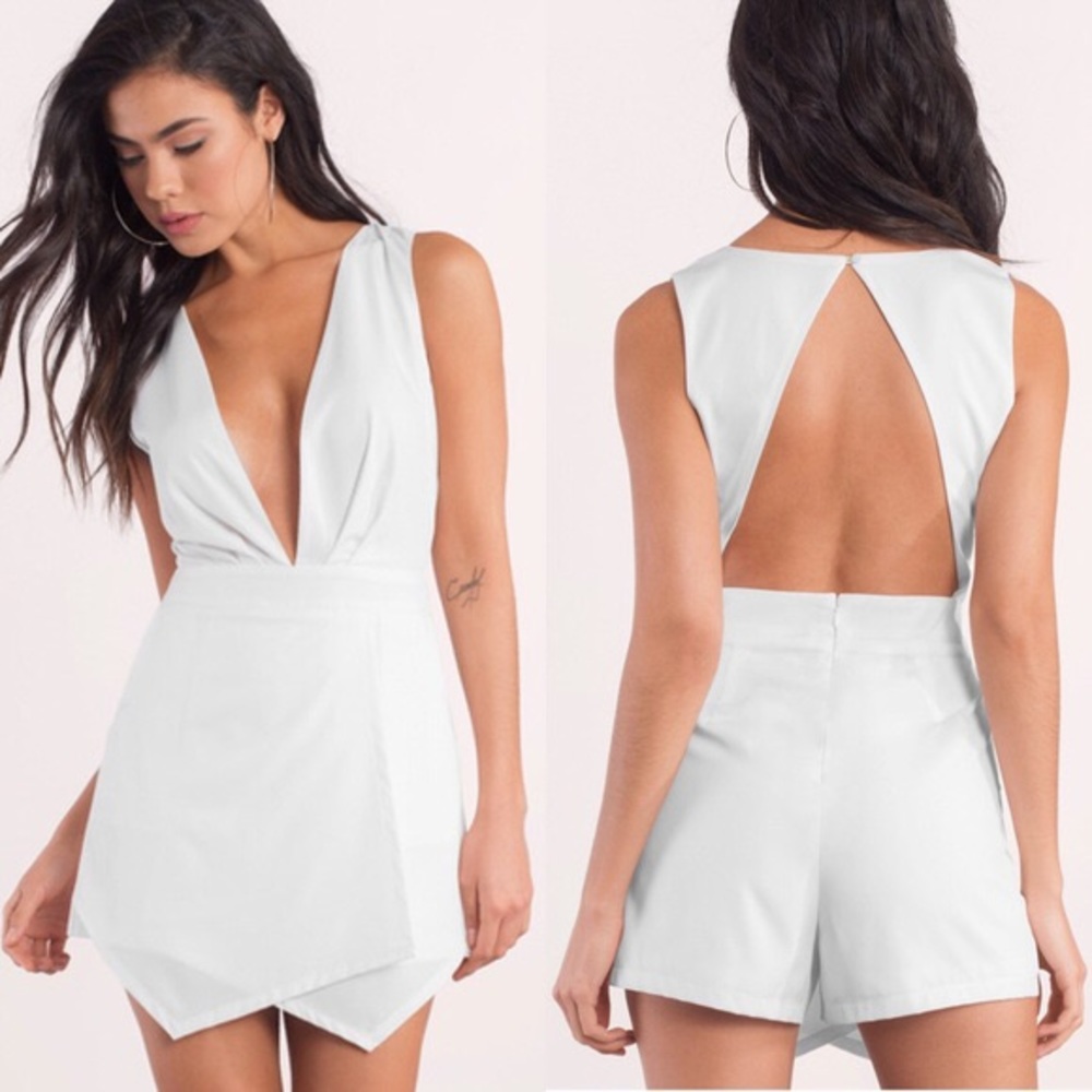 White Tobi romper open back and low cut!